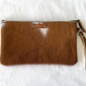 W G Wild Goose Cowhide Hair Leather Wristlet Brown & White Rustic Cowgirl NWOT
